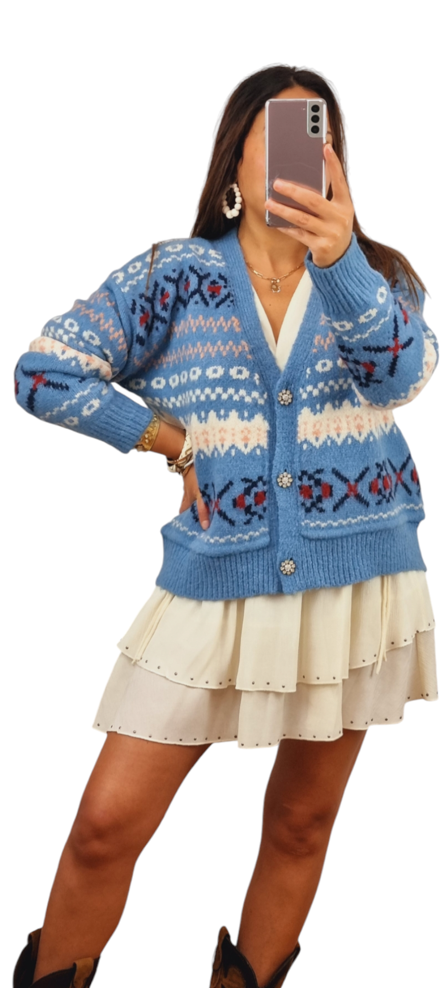 Cardigan bleu à motifs