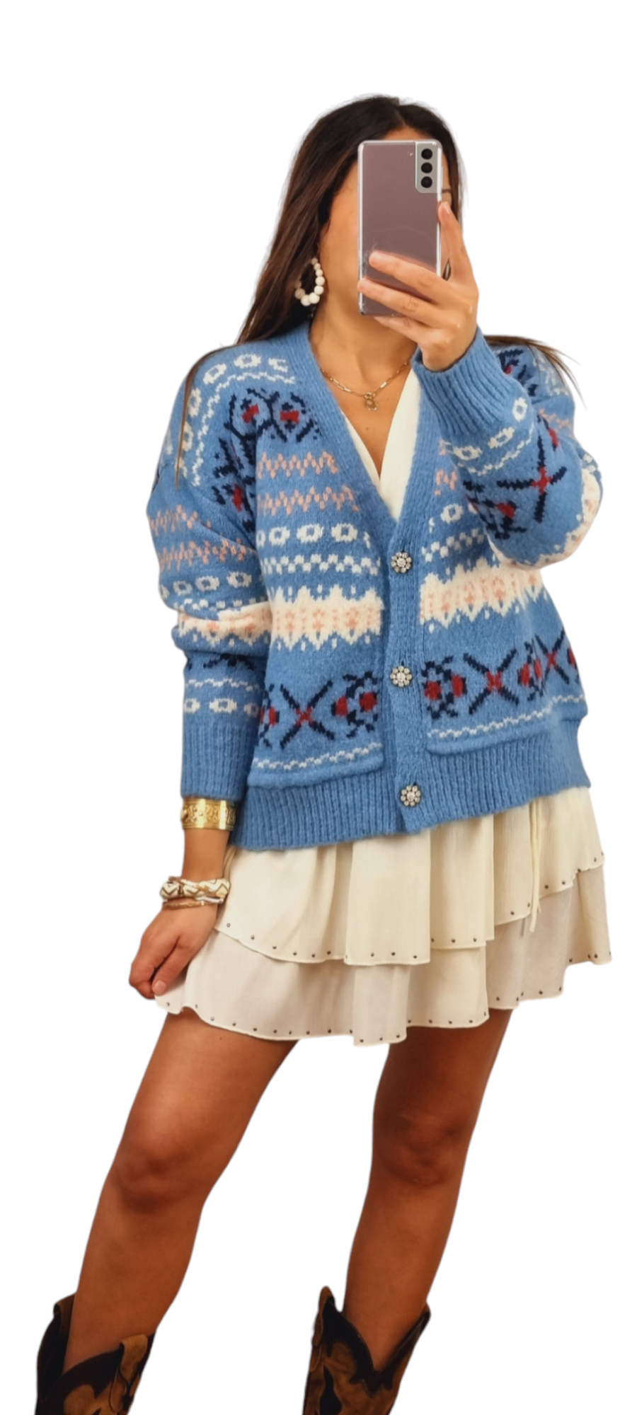 Cardigan bleu à motifs